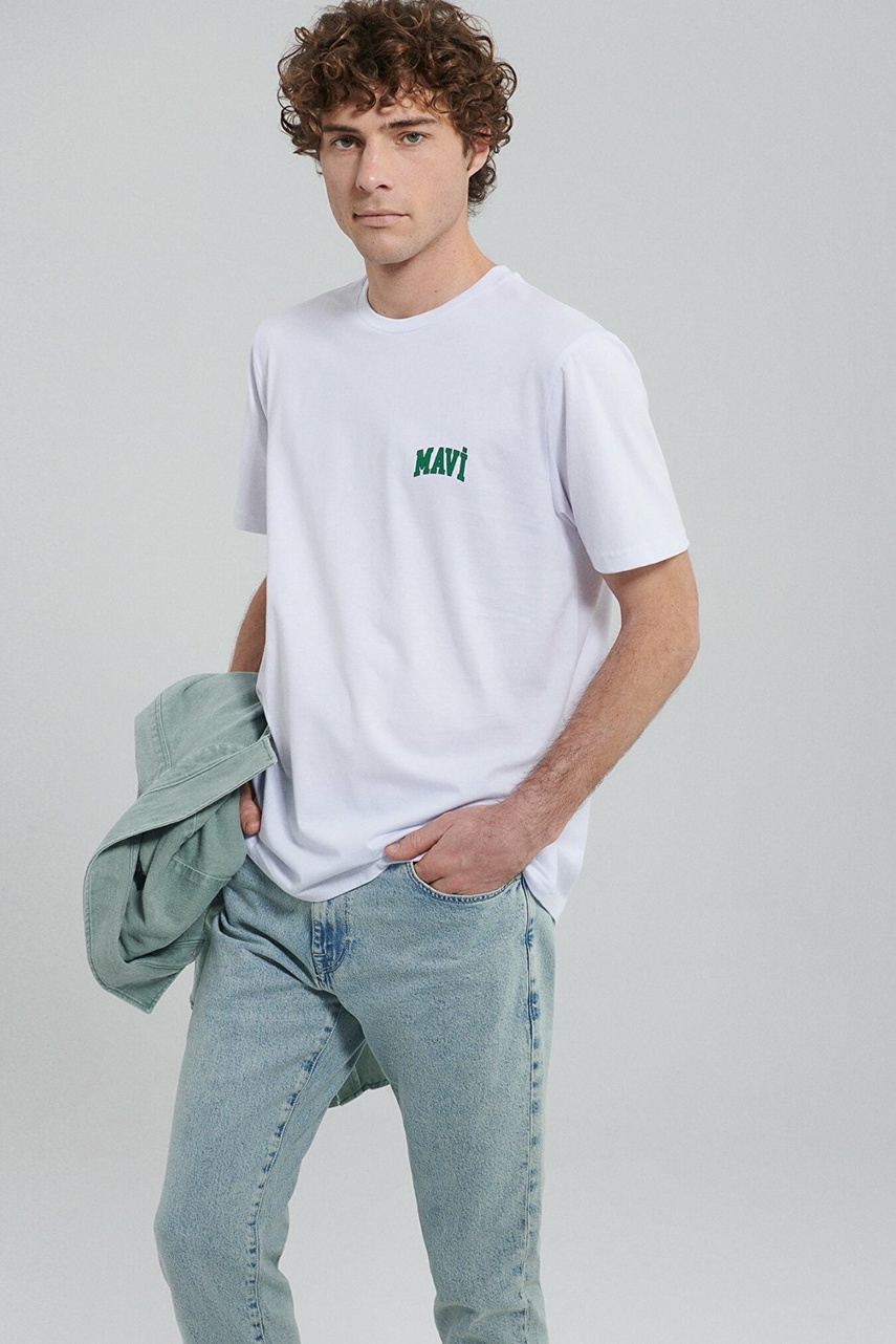 Mavi Logo Beyaz Erkek Tişört 0611714-620 - 2