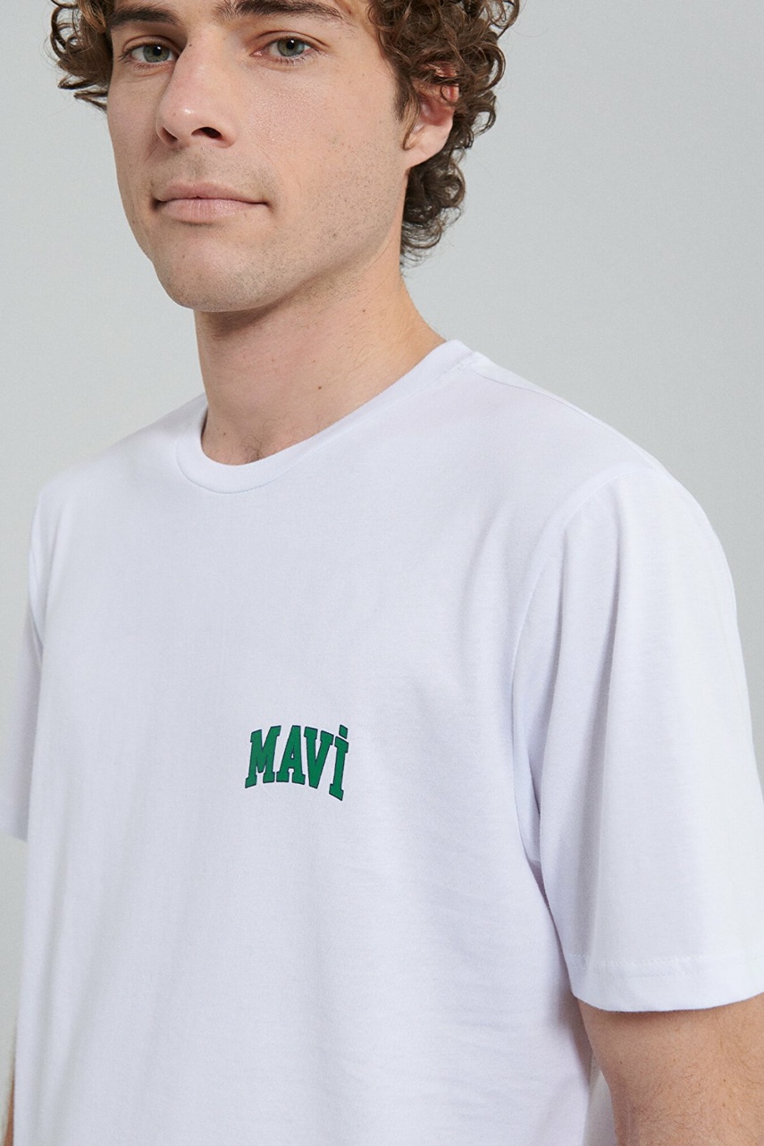 Mavi Logo Beyaz Erkek Tişört 0611714-620 - 5