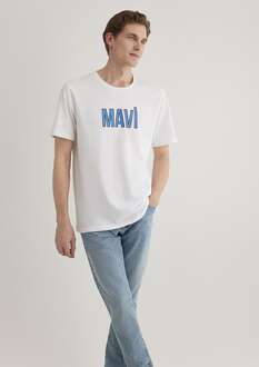 Mavi Logo Beyaz Erkek Tişört 066842-620 - 1