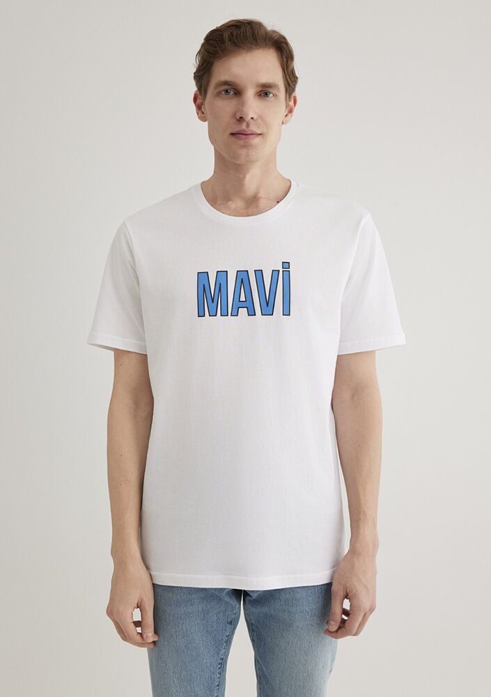 Mavi Logo Beyaz Erkek Tişört 066842-620 - 2