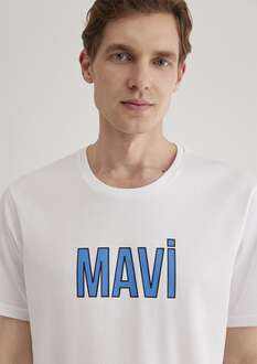Mavi Logo Beyaz Erkek Tişört 066842-620 - 4