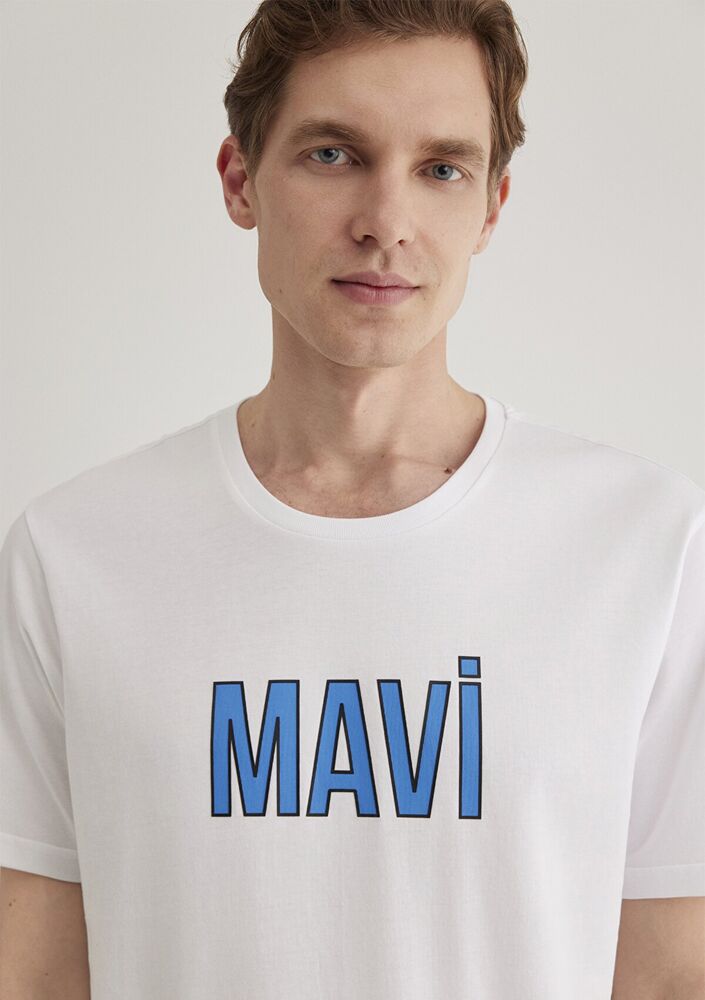 Mavi Logo Beyaz Erkek Tişört 066842-620 - 4