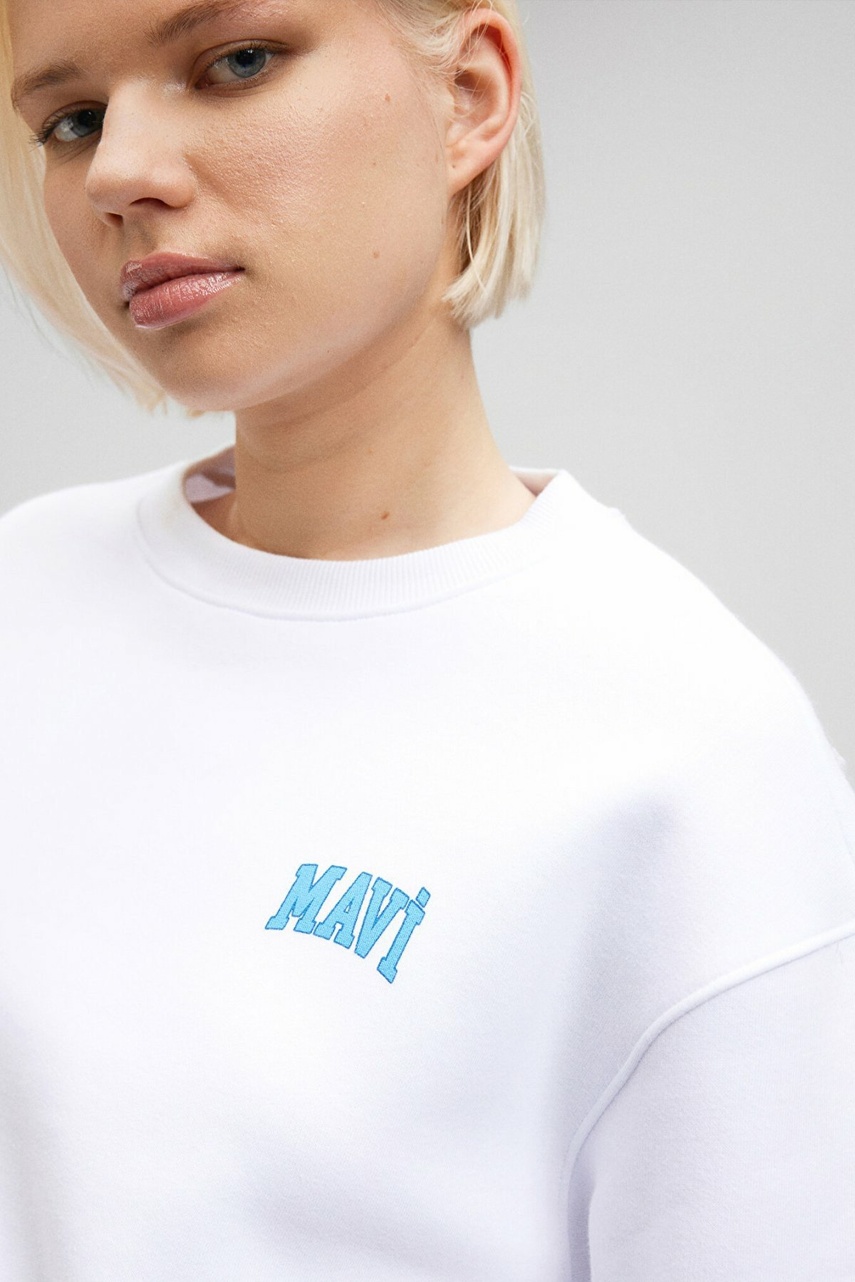 Mavi Logo Beyaz Kadın Sweat 1611601-620 - 5