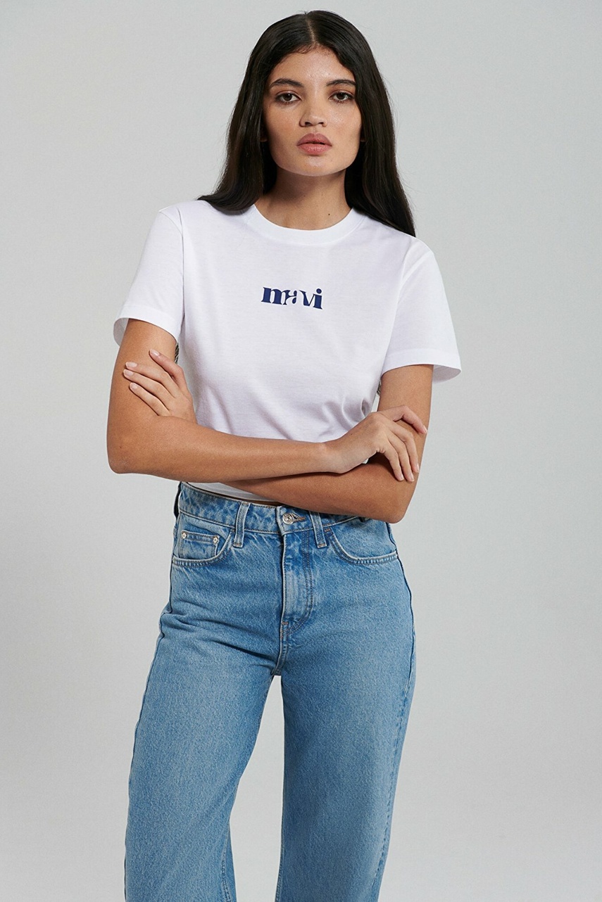 Mavi Logo Beyaz Kadın Tişört 1612241-620 - 3