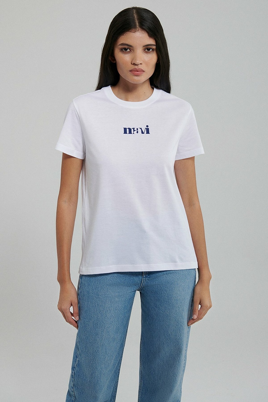 Mavi Logo Beyaz Kadın Tişört 1612241-620 - 4