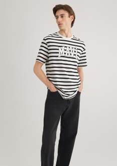 Mavi Logo Çizgili Siyah Erkek Tişört 0612421-900 - Mavi (1)