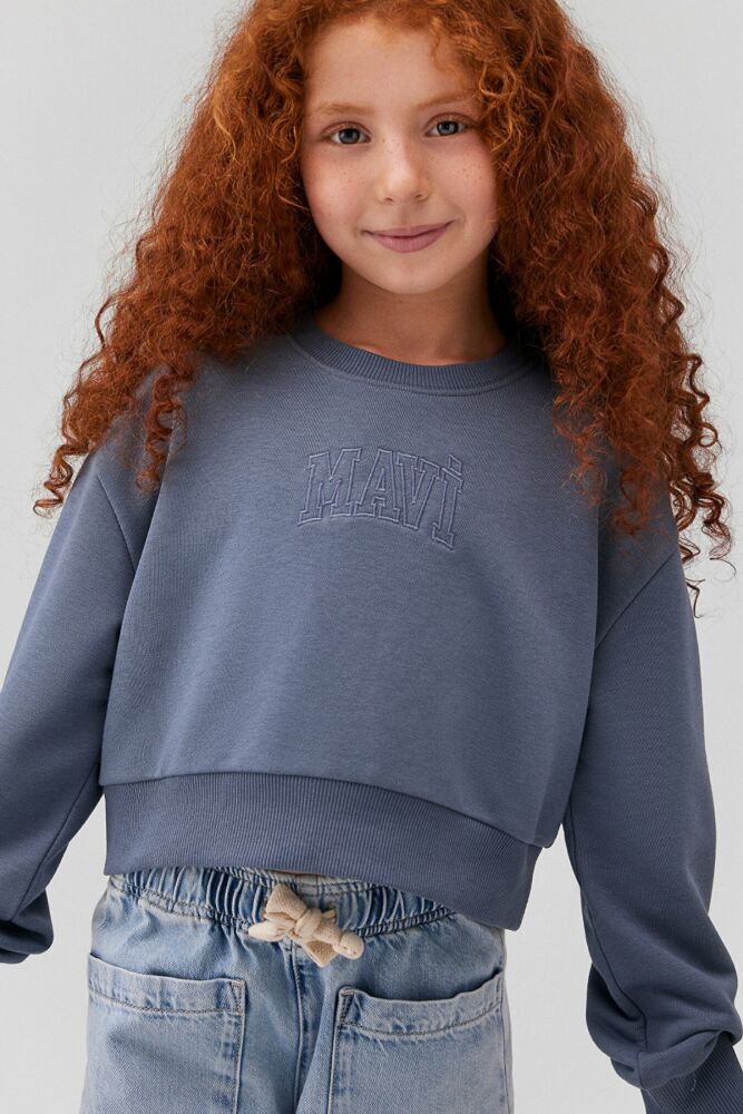 Mavi Logo Crop Puslu Mavi Çocuk Sweat 7S10078-70871 - 1