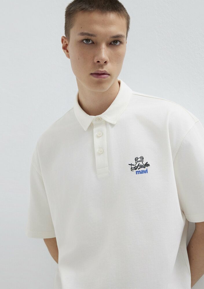 Mavi Logo Ekru Loose Fit Erkek Polo Tişört 0613180-70057