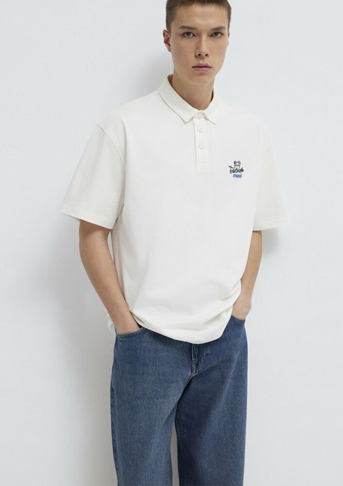 Mavi Logo Ekru Loose Fit Erkek Polo Tişört 0613180-70057 (1)