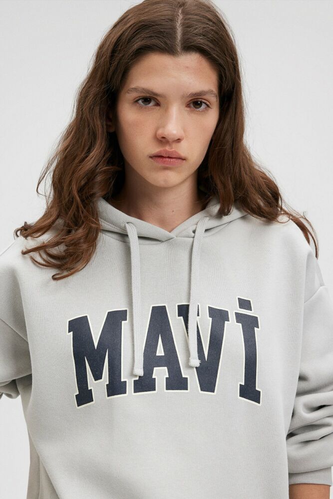 Mavi Logo Kapişonlu Açık Gri Kadın Sweat 1600361-34322 - 1
