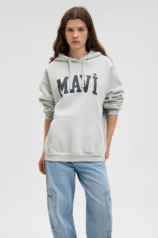 Mavi Logo Kapişonlu Açık Gri Kadın Sweat 1600361-34322 - 2