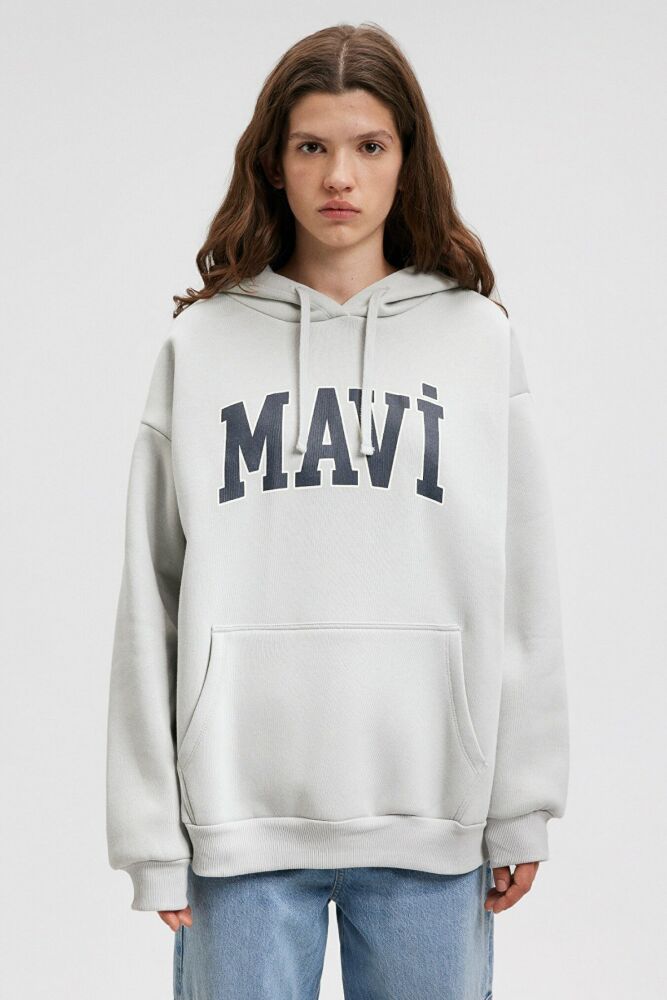 Mavi Logo Kapişonlu Açık Gri Kadın Sweat 1600361-34322 - 3