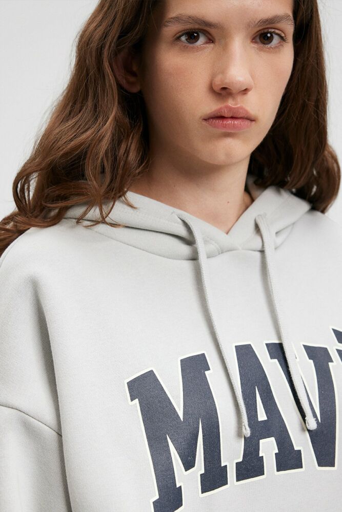 Mavi Logo Kapişonlu Açık Gri Kadın Sweat 1600361-34322 - 5