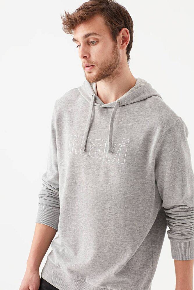 Mavi Logo Kapişonlu Açık Gri Melanj Erkek Sweat 065606-28387