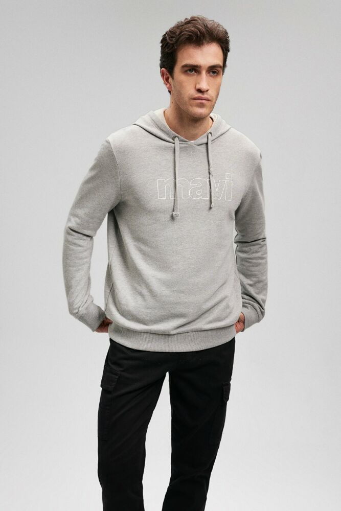 Mavi Logo Kapişonlu Açık Gri Melanj Erkek Sweat 065606-28387 (1)