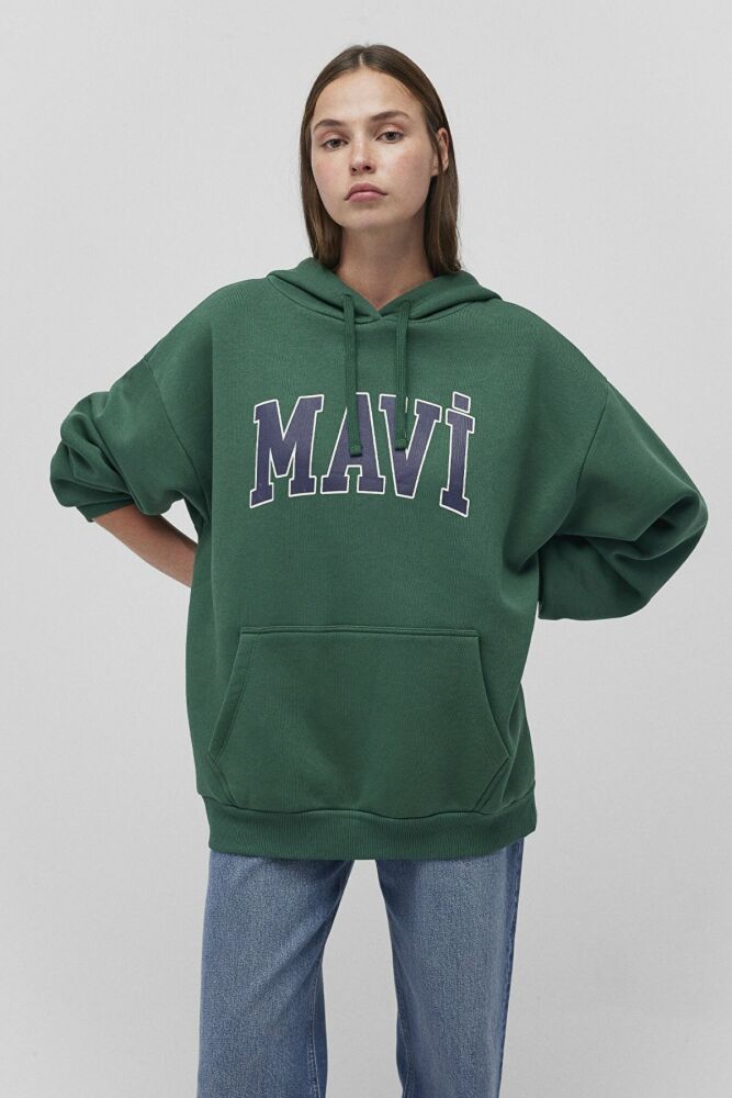 Mavi Logo Kapişonlu Avcı Yeşili Kadın Sweat 1600361-71892 - 1