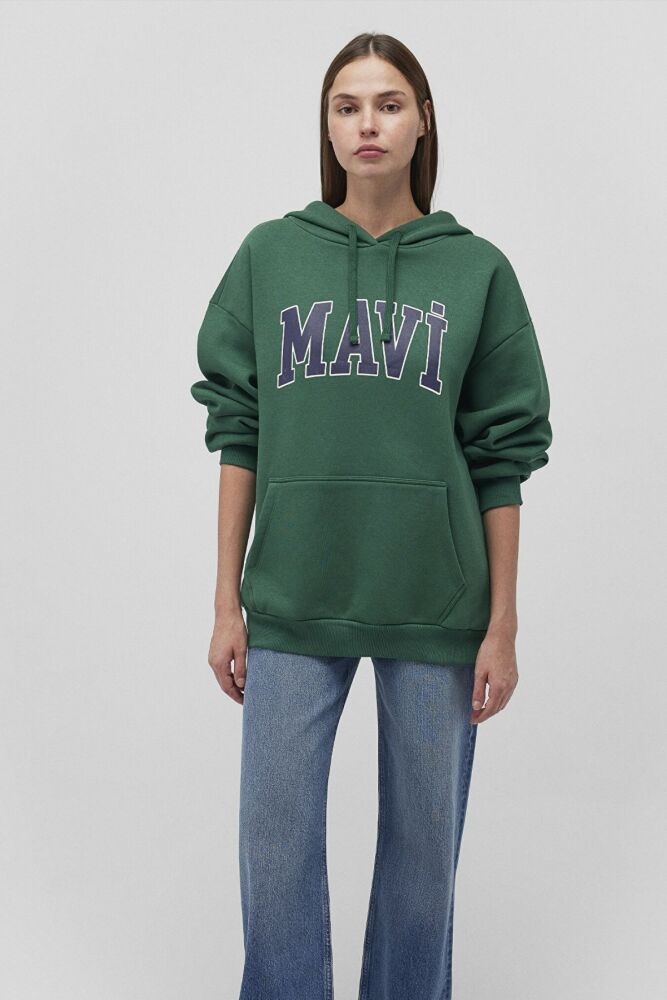 Mavi Logo Kapişonlu Avcı Yeşili Kadın Sweat 1600361-71892 - 2