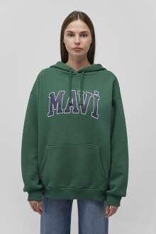 Mavi Logo Kapişonlu Avcı Yeşili Kadın Sweat 1600361-71892 - 3