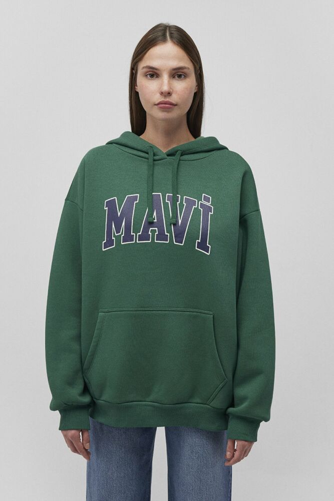 Mavi Logo Kapişonlu Avcı Yeşili Kadın Sweat 1600361-71892 - 3