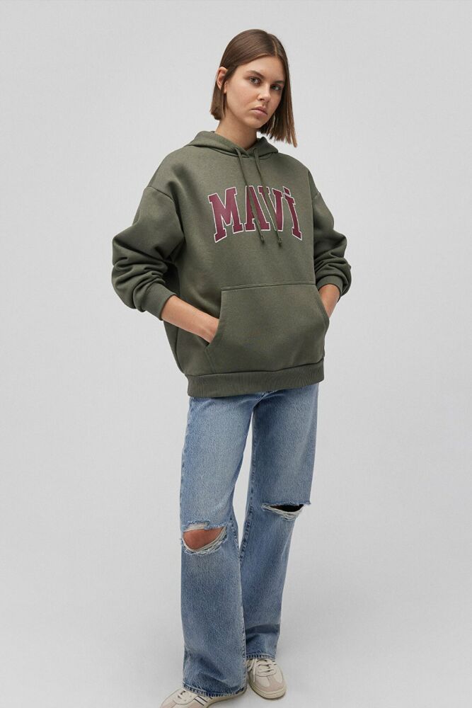 Mavi Logo Kapişonlu Haki Kadın Sweat 1600361-71581
