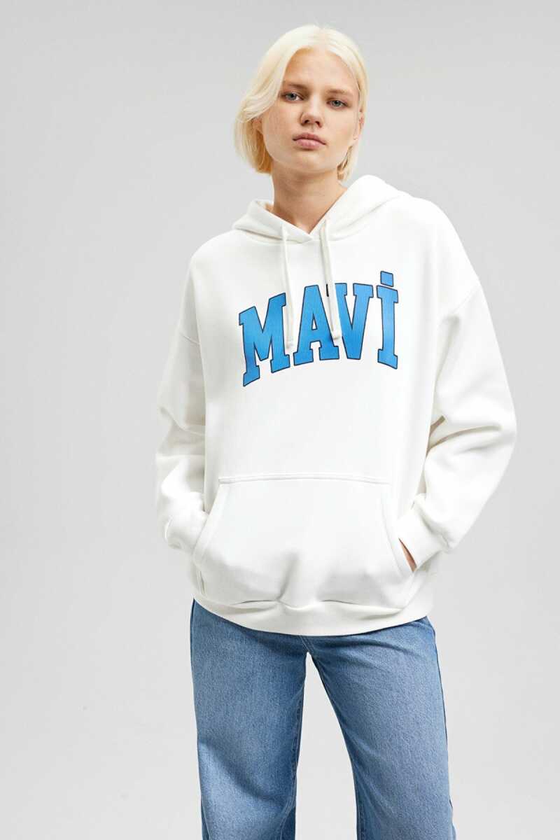 Mavi Logo Kapişonlu Kırık Beyaz Kadın Sweat 1600361-81964