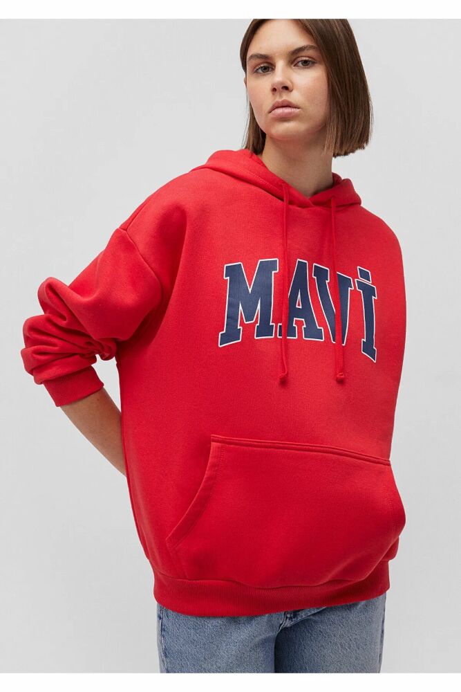 Mavi Logo Kapişonlu Kırmızı Kadın Sweat 1600361-82054