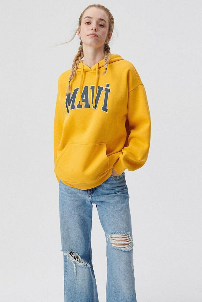 Mavi Logo Kapişonlu Koyu Sarı Kadın Sweat 1600361-71340 - 1