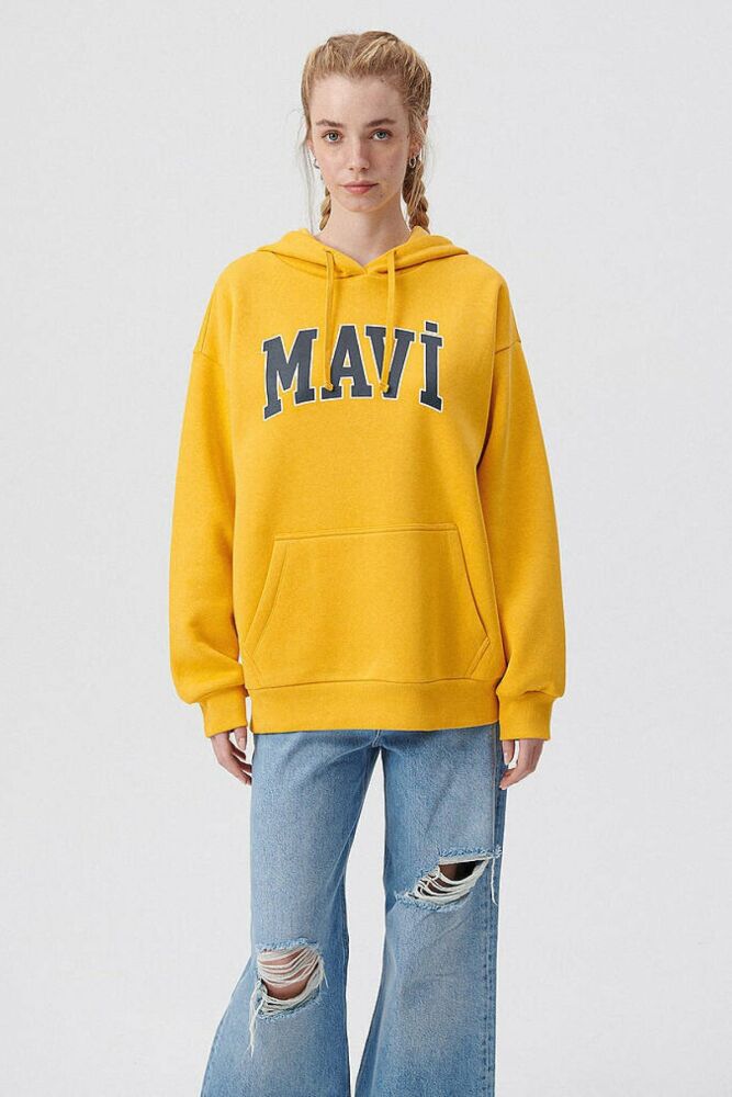 Mavi Logo Kapişonlu Koyu Sarı Kadın Sweat 1600361-71340 - 3