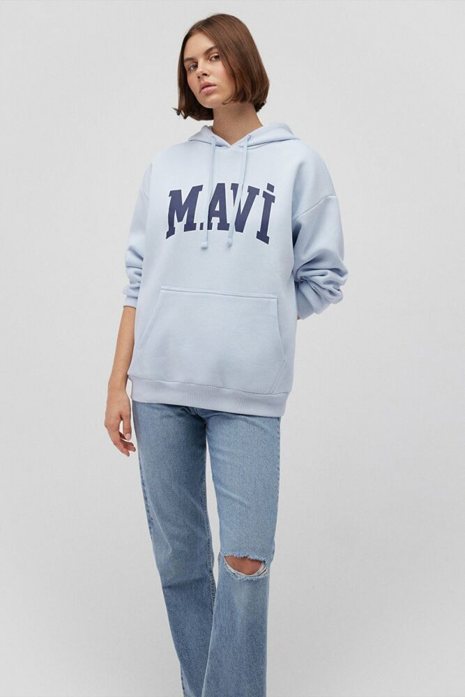 Mavi Logo Kapişonlu Uçuk Mavi Kadın Sweat 1600361-70717 - 1