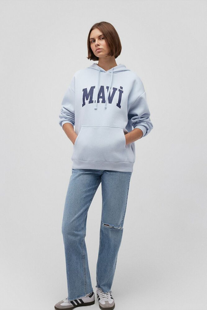 Mavi Logo Kapişonlu Uçuk Mavi Kadın Sweat 1600361-70717 - 2