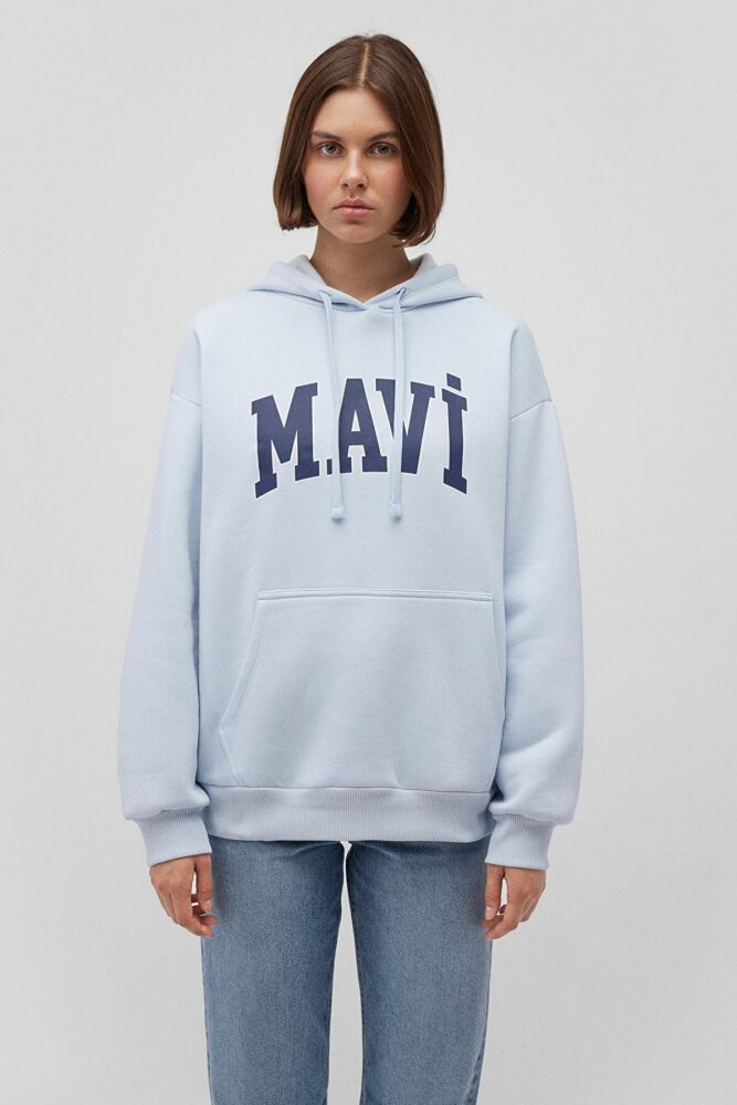Mavi Logo Kapişonlu Uçuk Mavi Kadın Sweat 1600361-70717 - 3