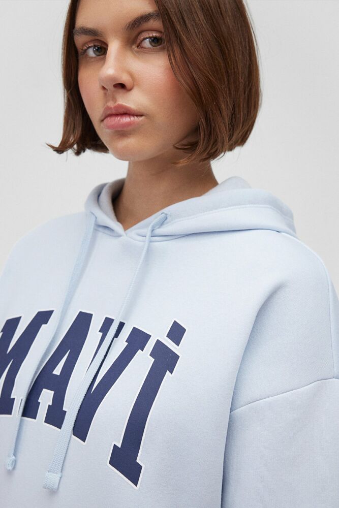 Mavi Logo Kapişonlu Uçuk Mavi Kadın Sweat 1600361-70717 - 5