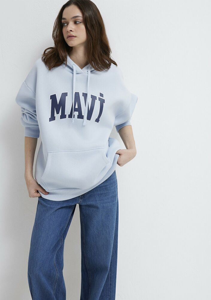 Mavi Logo Kapişonlu Uçuk Mavi Kadın Sweat 1600361-70717 (1)