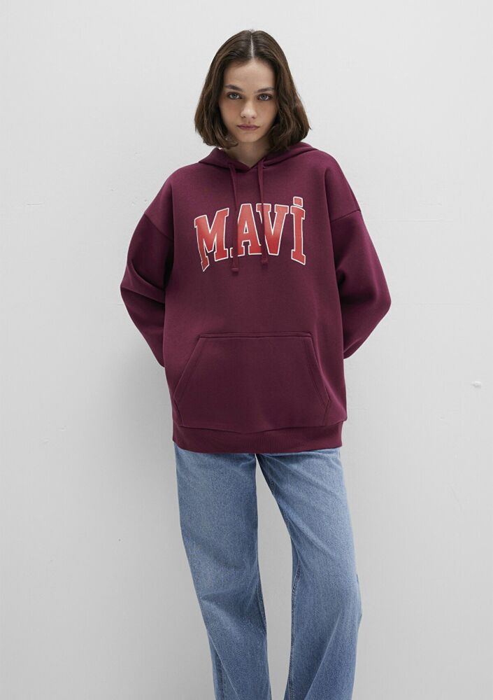 Mavi Logo Kapüşonlu Bordo Kadın Sweat 1600361-90705