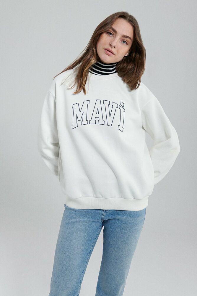 Mavi Logo Kırık Beyaz Kadın Sweat 1611192-70057