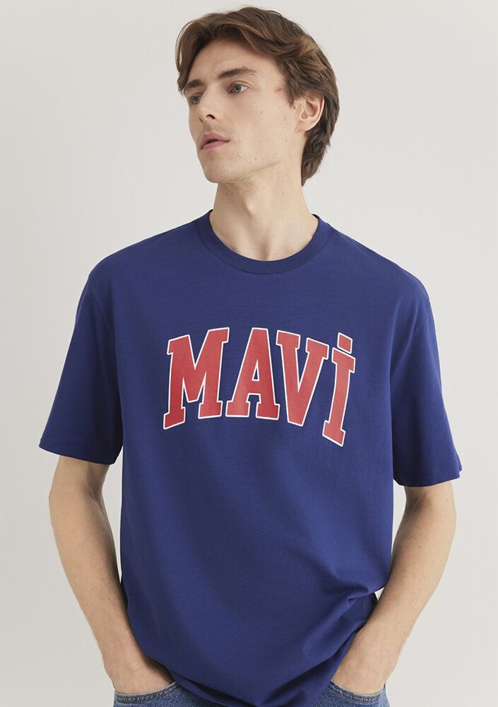 Mavi Logo Koyu Saks Mavi Erkek Tişört 0611711-70722 - 3