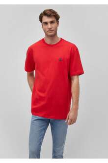 Mavi Logo Nakışlı Kırmızı Erkek Tişört 067074-70471 - Mavi (1)