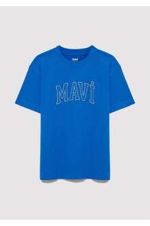 Mavi Logo Nakışlı Parlak Saks Mavi Çocuk Tişört 6610214-70914 - Mavi (1)