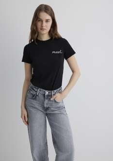 Mavi Logolu Siyah Kadın Tişört 1612962-900 - Mavi (1)