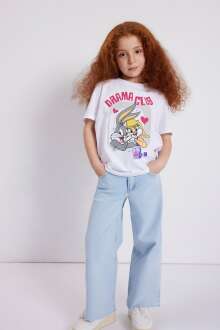 Mavi Lola Bunny Baskılı Beyaz Çocuk Tişört 7610159-620 - Mavi (1)