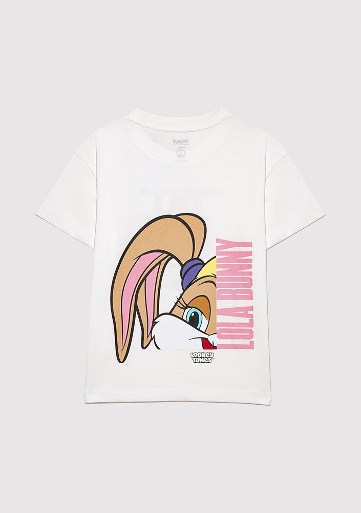 Mavi Lona Bunny Baskılı Kırık Beyaz Çocuk Tişört 7610289-70057 - 2