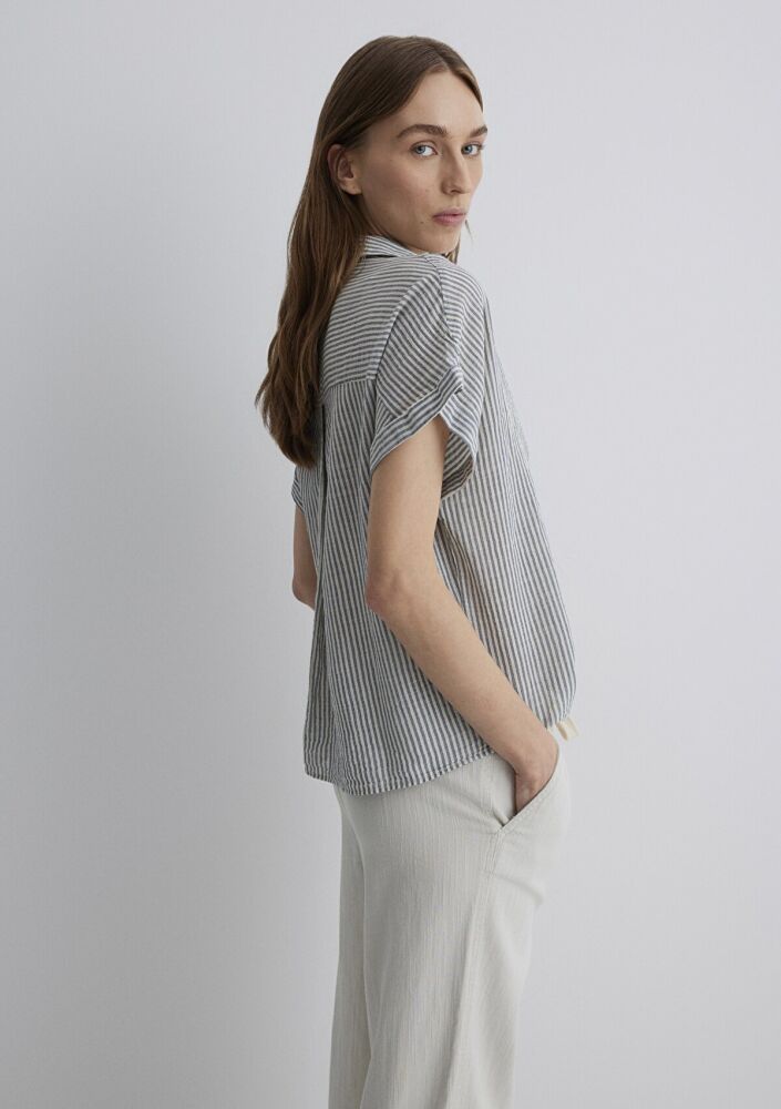 Mavi Loose Fit Gri Çizgili Kadın Gömlek 1210445-89853 (1)