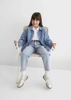 Mavi Lulu 90 lar Çiçek Nakışlı Çocuk Jean Gömlek 7210002-86739 - 1