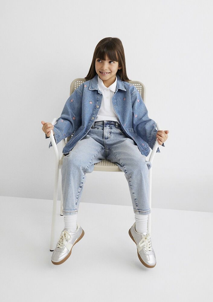 Mavi Lulu 90 lar Çiçek Nakışlı Çocuk Jean Gömlek 7210002-86739 - 1