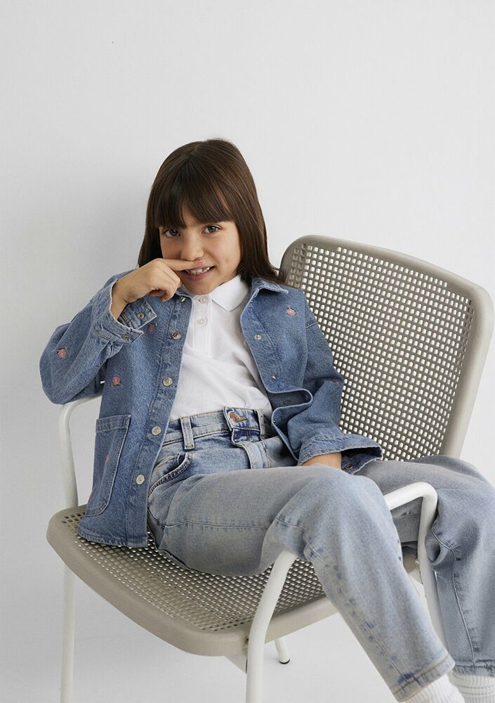 Mavi Lulu 90 lar Çiçek Nakışlı Çocuk Jean Gömlek 7210002-86739 - 2