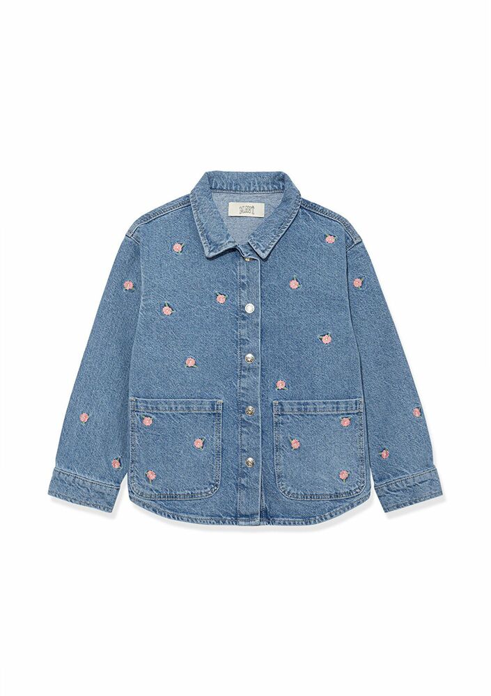 Mavi Lulu 90 lar Çiçek Nakışlı Çocuk Jean Gömlek 7210002-86739 - 3