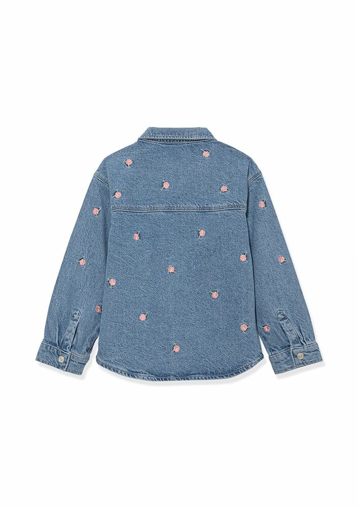 Mavi Lulu 90 lar Çiçek Nakışlı Çocuk Jean Gömlek 7210002-86739 - 4