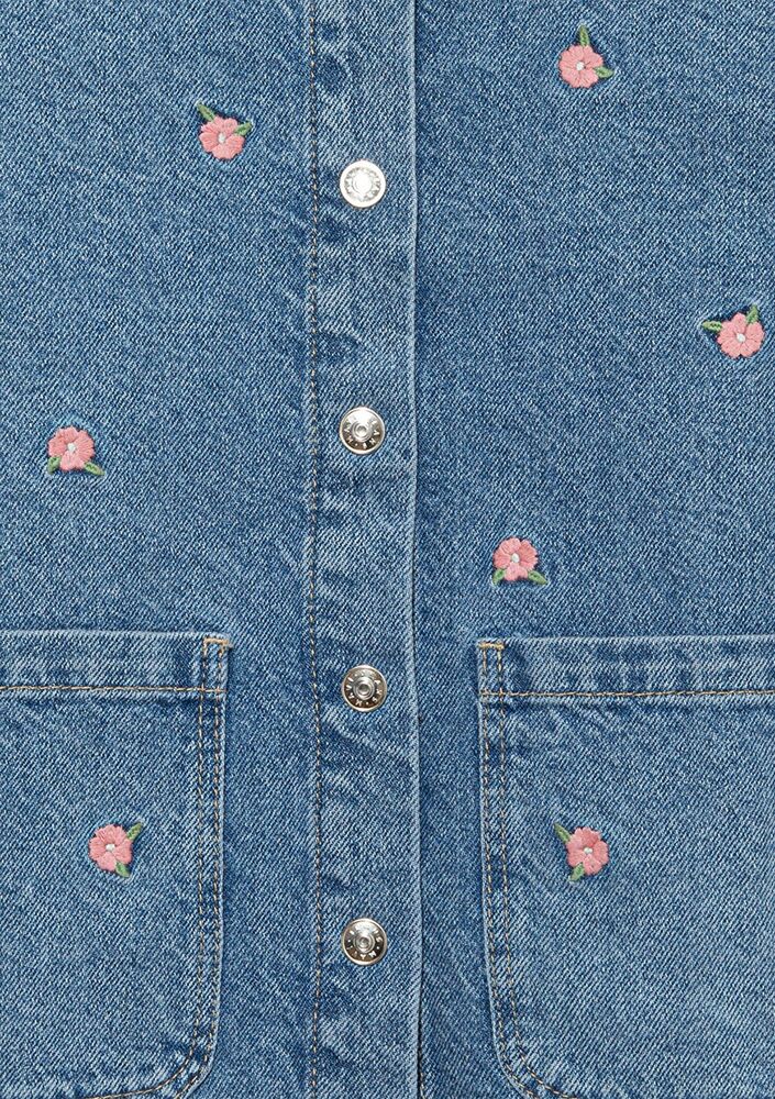 Mavi Lulu 90 lar Çiçek Nakışlı Çocuk Jean Gömlek 7210002-86739 - 5
