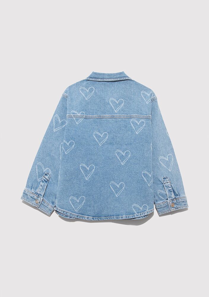 Mavi Lulu Lt Heart Print Denim Çocuk Jean Gömlek 7210002-89486 - 2