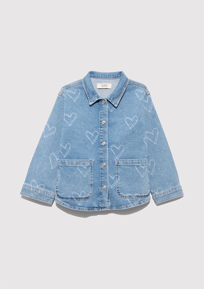 Mavi Lulu Lt Heart Print Denim Çocuk Jean Gömlek 7210002-89486